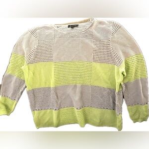NWOT 2 II Sisters Colorblock Sweater Boxy Top Open Knit Green Gray Taupe S New